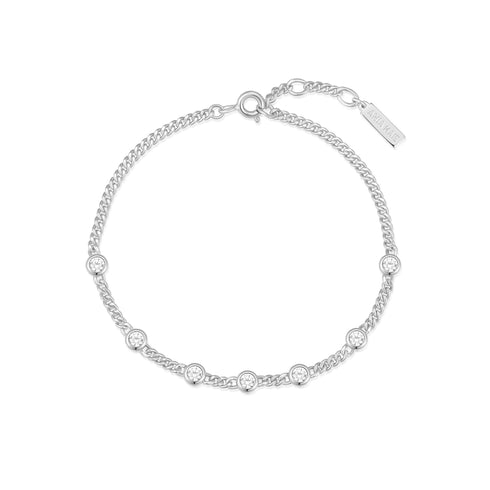 Silver Multi Station Round Stone Chain Bracelet
